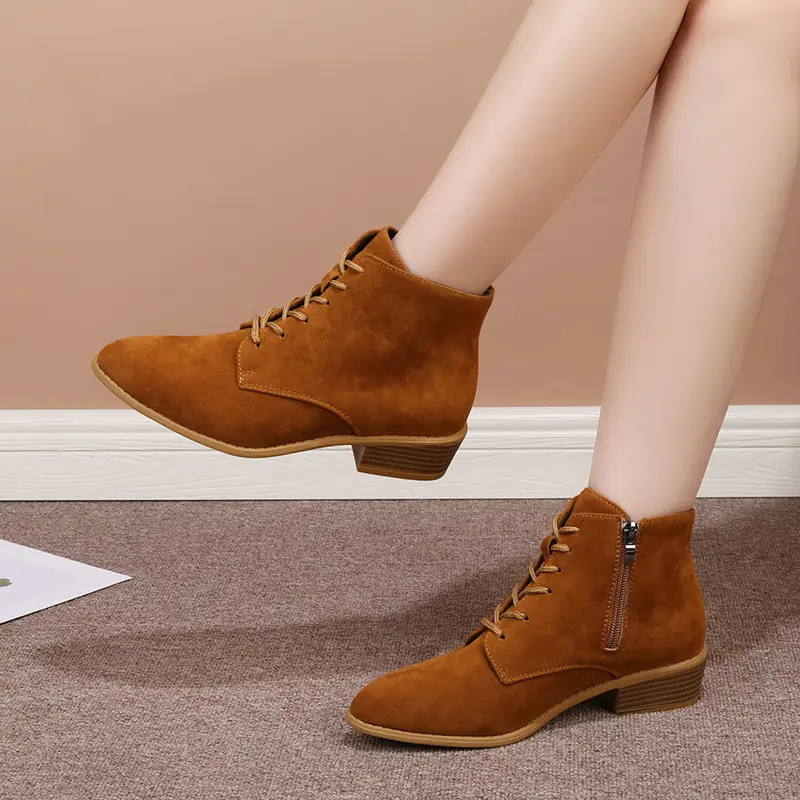 Damen Schnür-Ankleboots aus Veloursleder mit niedrigem Blockabsatz Drune