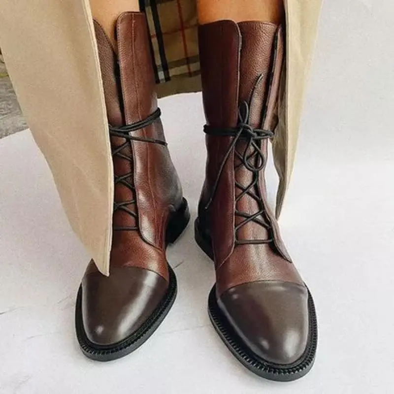 Damen Schnürstiefel mit spitzer Kappenaht und mittelhohem Schaft aus strukturiertem Obermaterial Drune