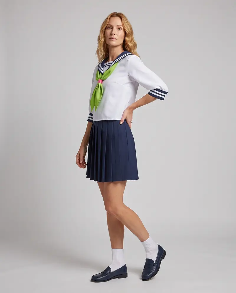 Damen Schuluniform-Kostümset mit Bluse und Faltenrock Drune