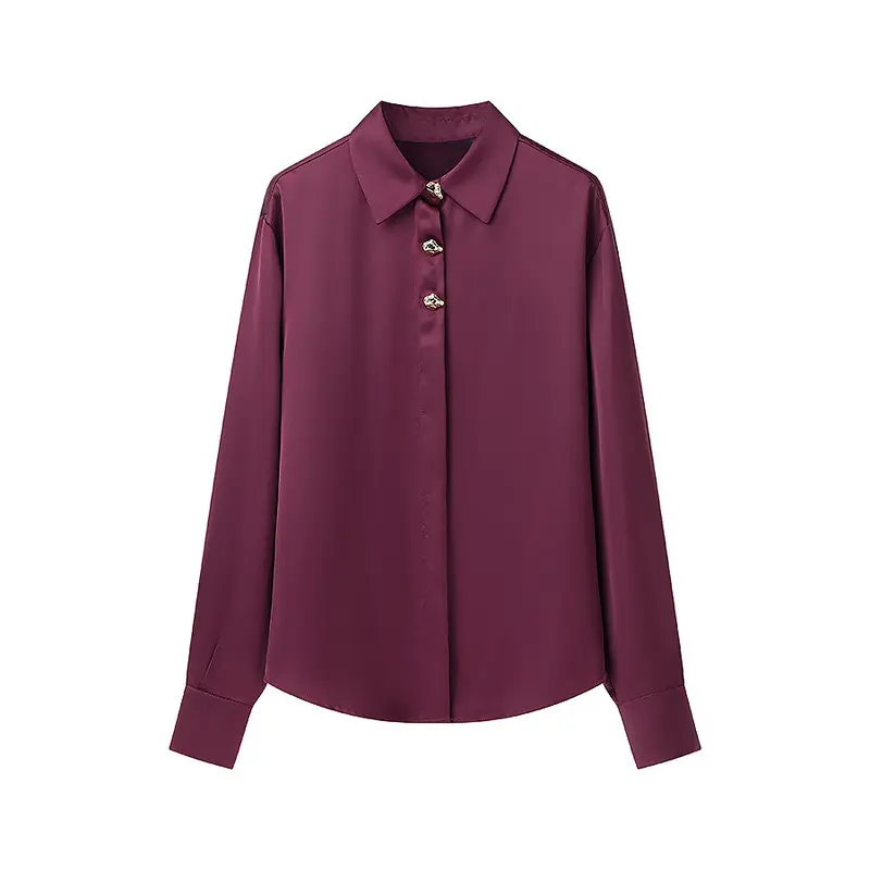 Damen Seidenoptik-Bluse mit Schmuckknöpfen und Hemdkragen Drune