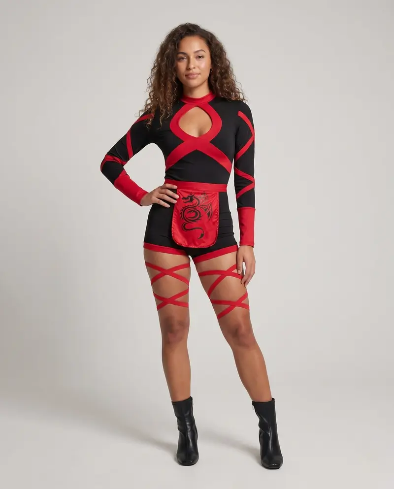 Damen Sexy Catsuit mit Cut-Outs und Rüschen Drune