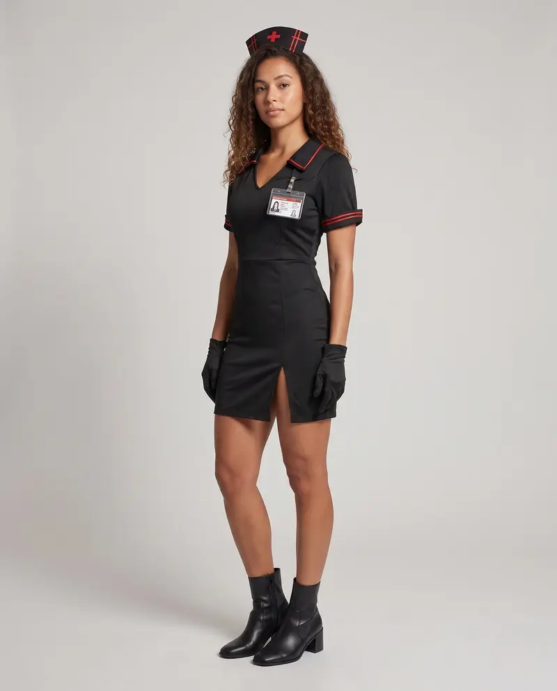 Damen sexy Krankenschwester Kostüm mit Fransen und Verzierungen Drune