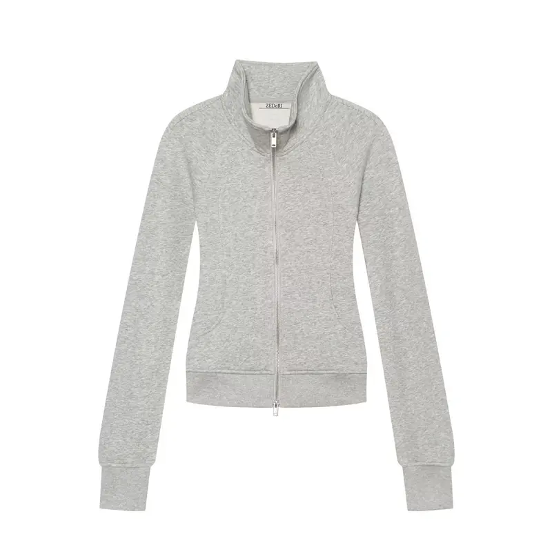 Damen Slim‑Fit Sweatjacke mit Stehkragen und Zwei‑Wege‑Reißverschluss Drune