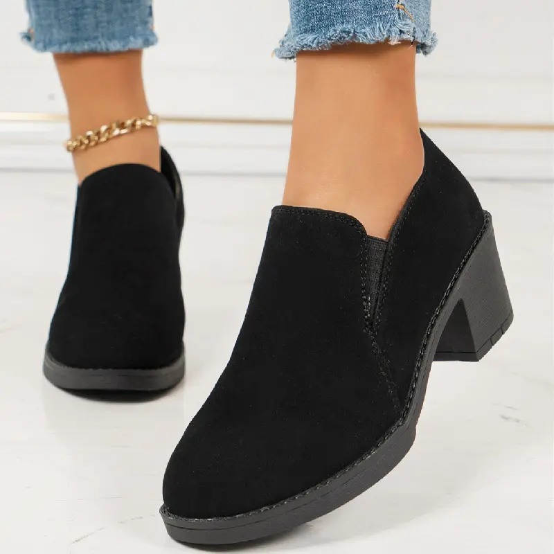 Damen Slip-On Halbschuh mit mittelhohem Blockabsatz und Veloursoberfläche Drune