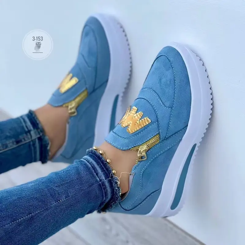 Damen Slip‑On Plateau‑Sneaker im Mokassin‑Look mit goldener Zipper‑Applikation Drune