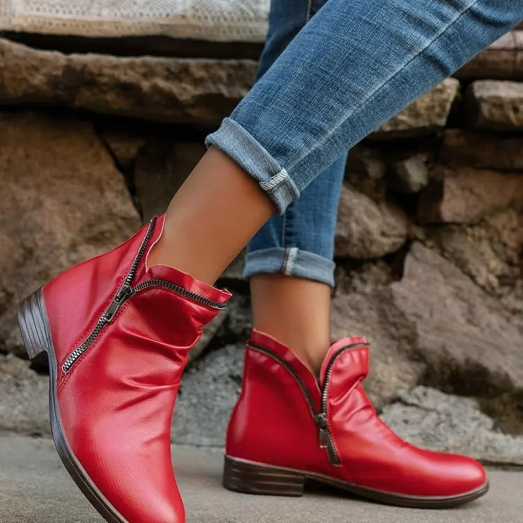 Damen Slouch‑Ankleboots mit dekorativem Reißverschluss und niedrigem Blockabsatz Drune