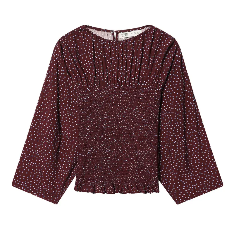 Damen Smock-Bluse mit elastischer Raffung und weiten Trompetenärmeln Drune