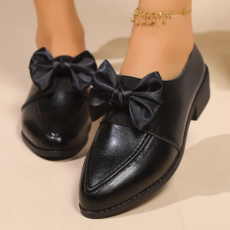 Damen Spitz zulaufende Loafer mit dekorativer Satin-Schleife und flachem Blockabsatz Drune