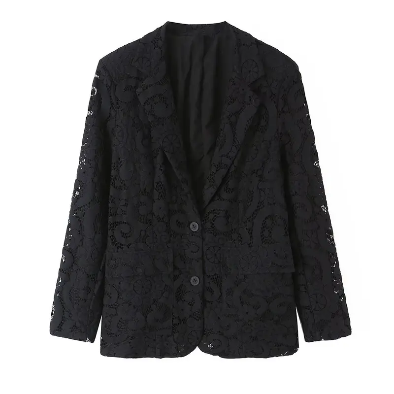 Damen Spitzenblazer mit floraler Lochspitze und femininer Silhouette Drune