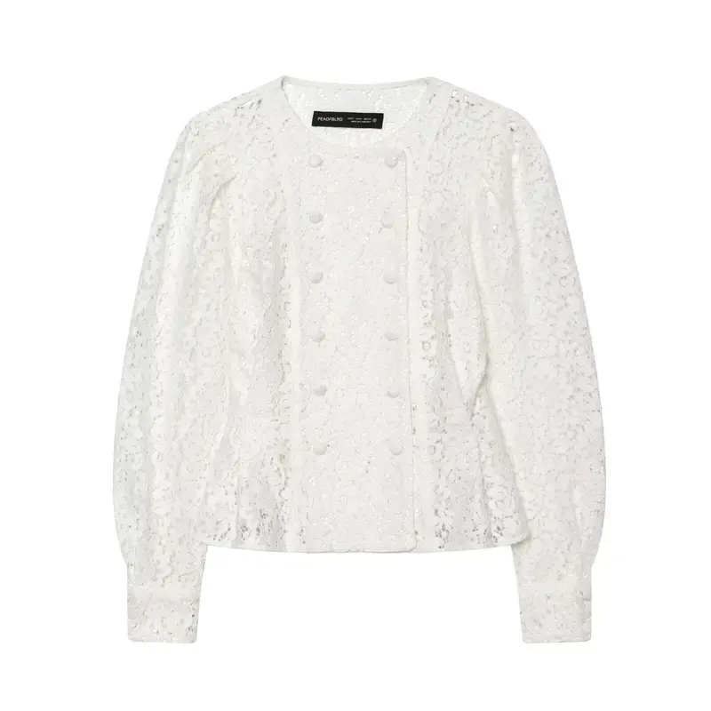 Damen Spitzenjacke mit zarter Blumen-Spitze, dekorativer Knopfleiste und ballonärmeln Drune
