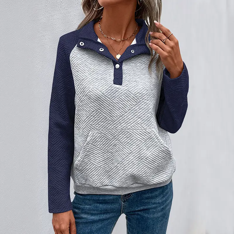 Damen Sportlicher Pullover mit Stehkragen und Knopfdetails Drune