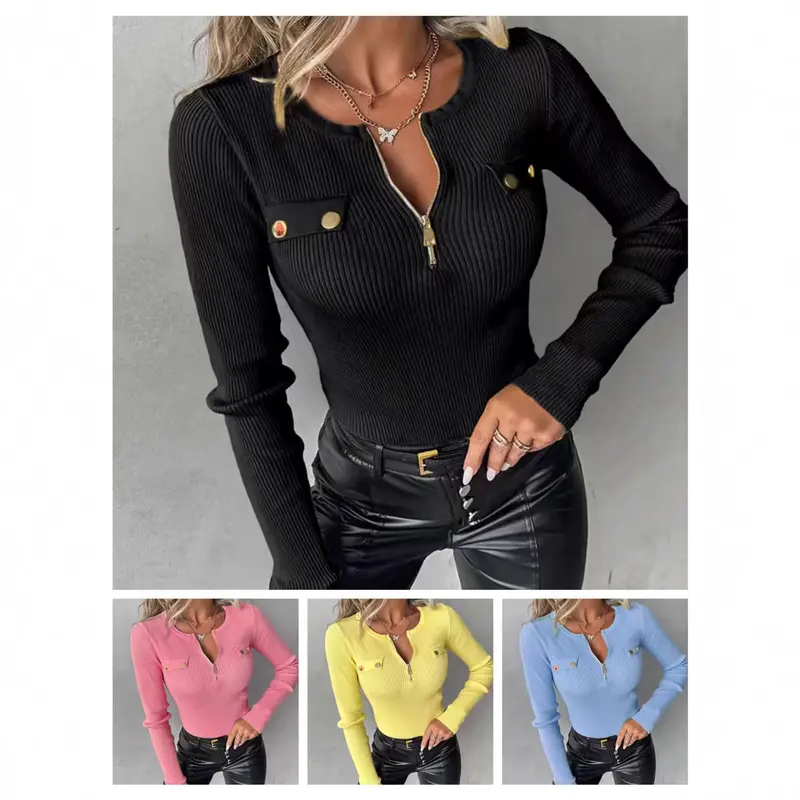 Damen Sportliches Langarmshirt mit Reißverschluss Drune