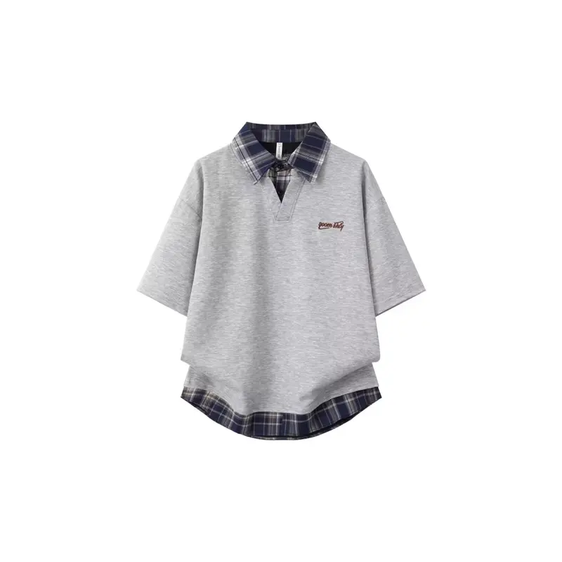 Damen Sportliches Oversized-T-Shirt mit kariertem Kragen Drune