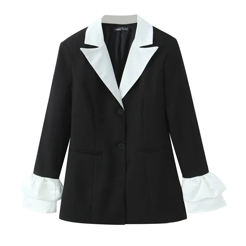 Damen Statement-Blazer mit kontrastierendem Schalkragen und Volantmanschetten Drune