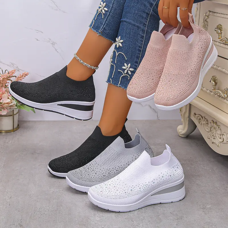 Damen Strick‑Slip‑On‑Sneaker mit verstecktem Keil und Glitzerapplikation Drune