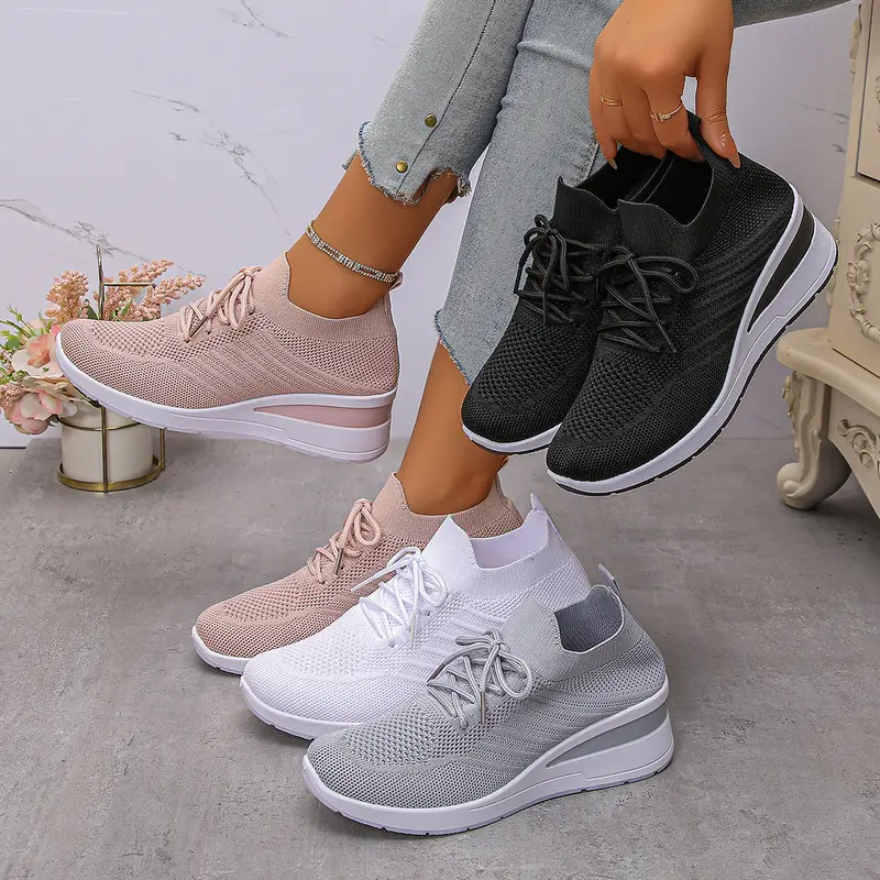 Damen Strick-Sneaker mit elastischem Schaft, gepolsterter Komfortsohle und leichtem Keil Drune