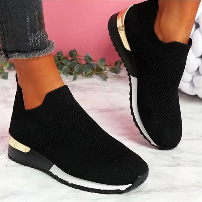 Damen Strick‑Sock‑Sneaker mit elastischem Einstieg, profilierter Plateausohle und Metallic‑Fersendetail Drune