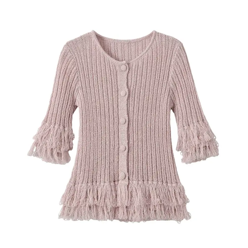Damen Strickcardigan mit Fransenstufen und Glockenärmeln Drune