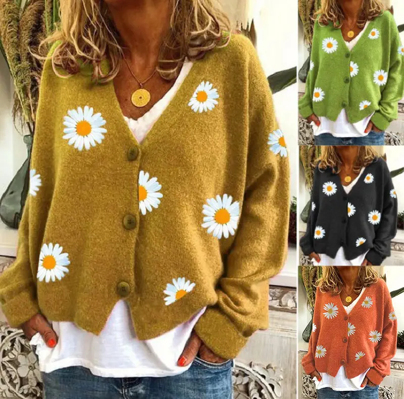 Damen Strickcardigan mit Gänseblümchen-Stickerei Drune