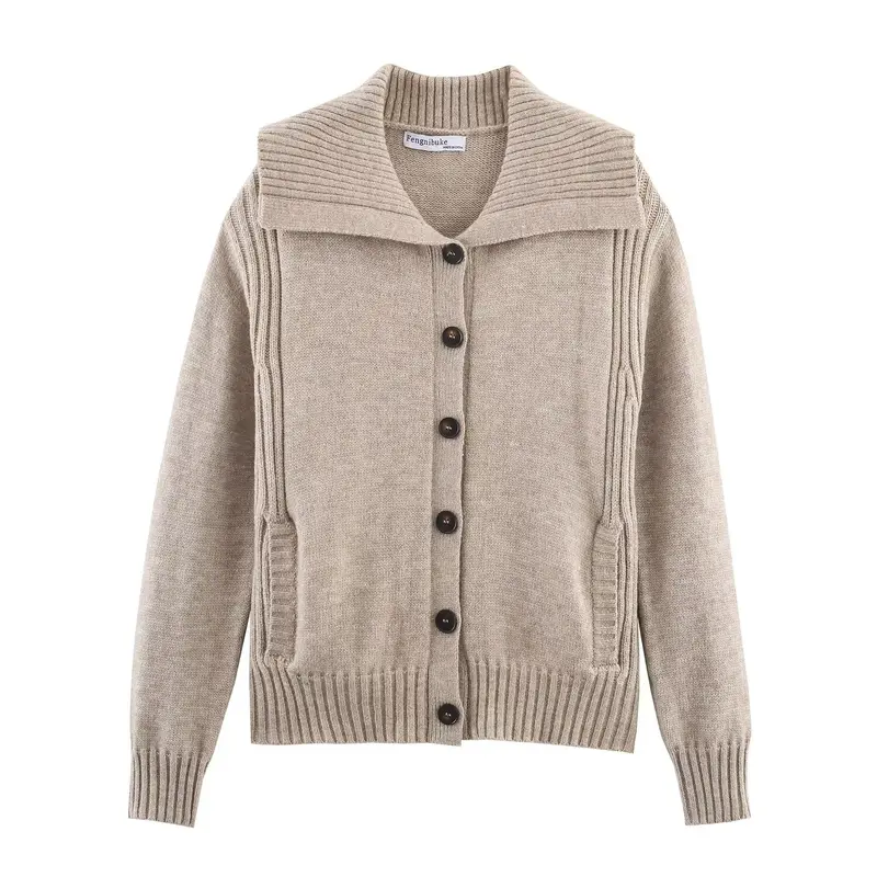 Damen Strickcardigan mit oversized Segelkragen und Zopfmuster-Details Drune