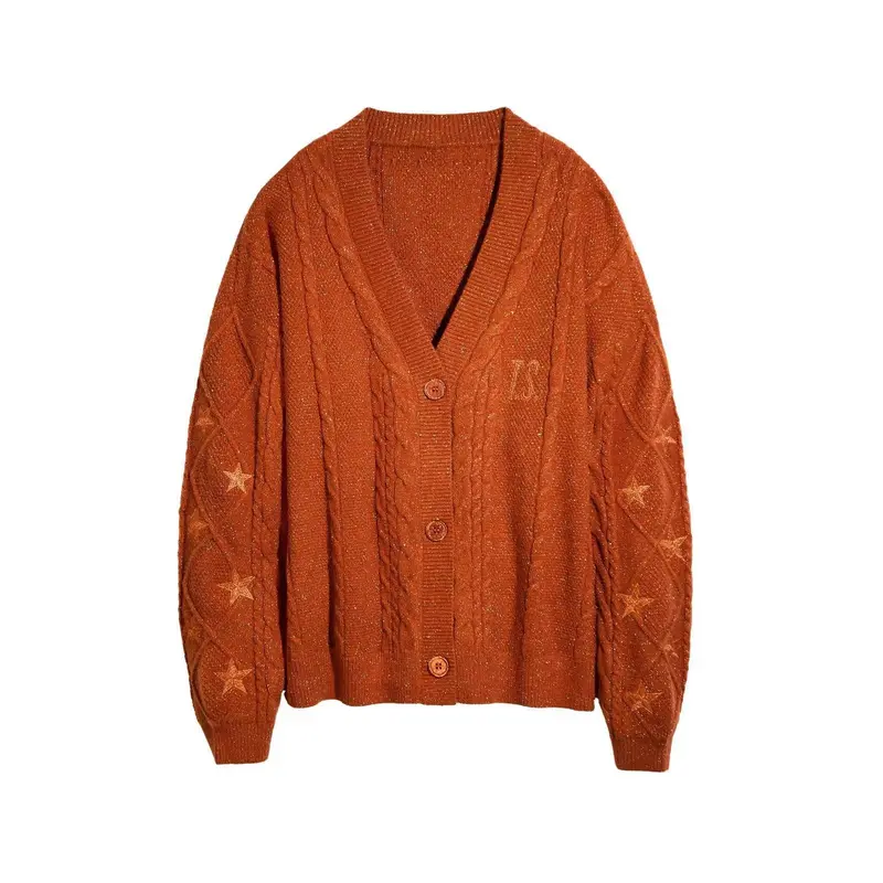 Damen Strickcardigan mit Zopfstrick, Stern‑Stickerei und Glanzfäden Drune
