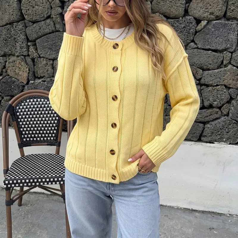 Damen Strickjacke mit Knöpfen und Rippstruktur Drune