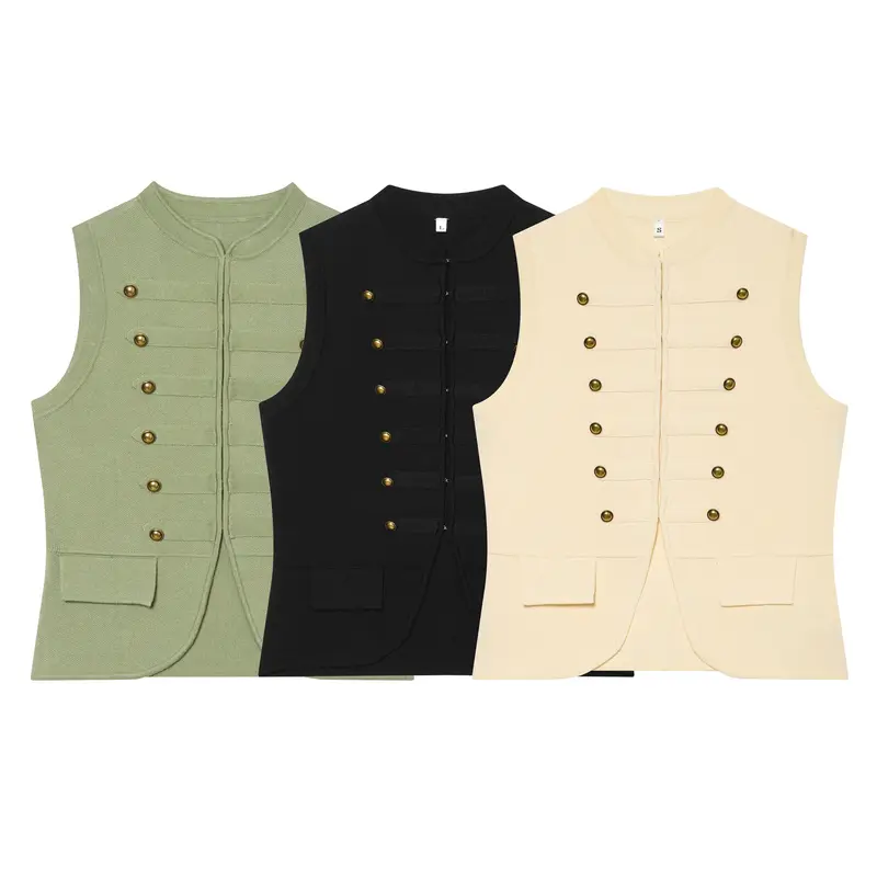Damen Strickweste im Military‑Stil mit goldenen Zierknöpfen Drune