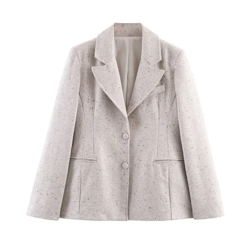 Damen Struktur-Tweedblazer mit Shapingnähten, Pattentaschen und bezogenen Knöpfen Drune
