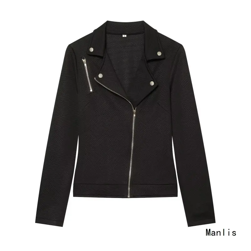Damen Strukturierter Bikerblazer mit asymmetrischem Reißverschluss und silbernen Details Drune