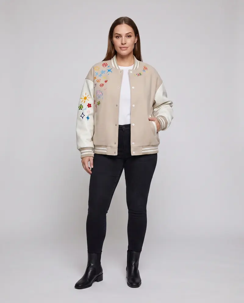 Damen stylische Collegejacke mit einzigartigen Stickereien Drune