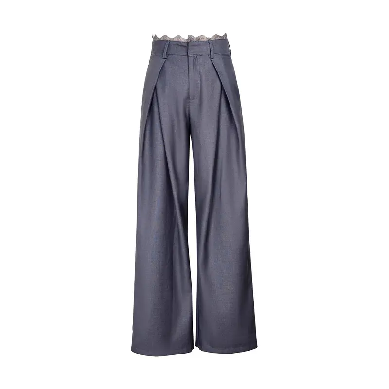Damen Stylische High-Waist-Hose mit dekorativem Bund Drune