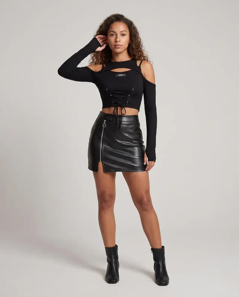Damen stylishes Langarm-Top mit Cut-Outs und Schnürung Drune