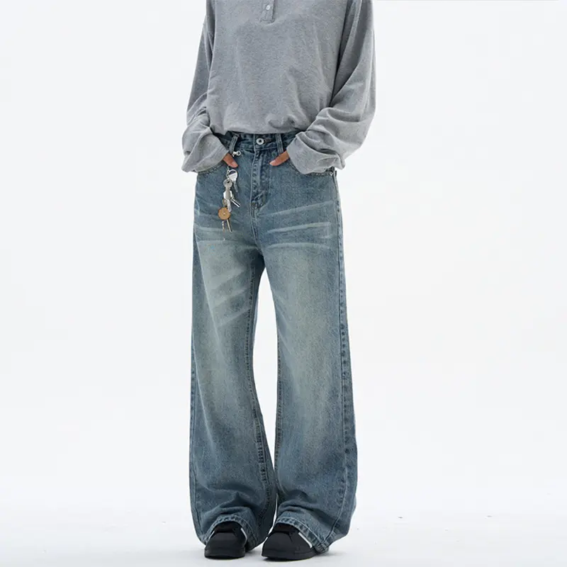 Damen Superweite Baggy-Jeans mit Schlüsselanhänger-Chain und bodenlanger Palazzo-Silhouette Drune