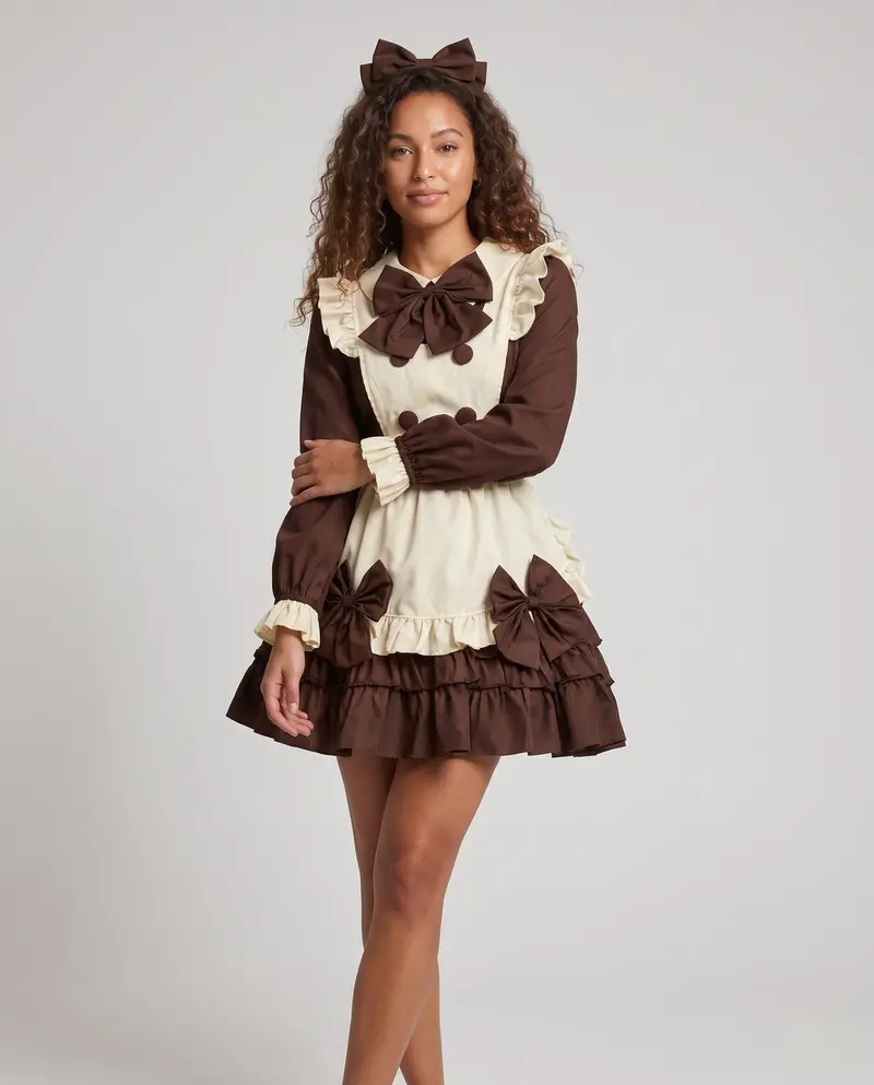Damen Süßes und verspieltes Kochkleid mit Rüschen Drune