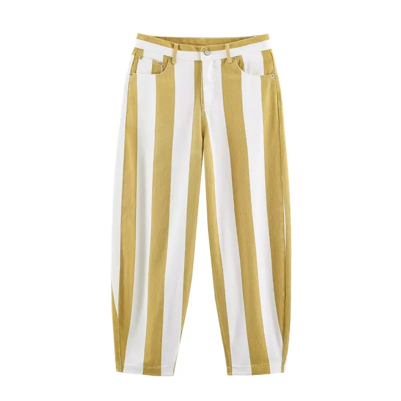Damen Taillenhohe Culotte-Hose mit breiten Streifen und weitem Bein Drune