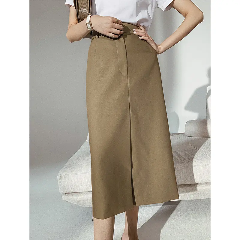 Damen Taillenhoher Midirock mit gerader Silhouette und mittiger Naht Drune
