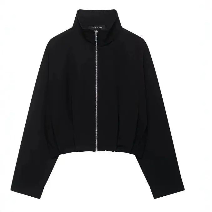 Damen Taillenkurze Zip‑Jacke mit Stehkragen und ballonförmigen Ärmeln Drune