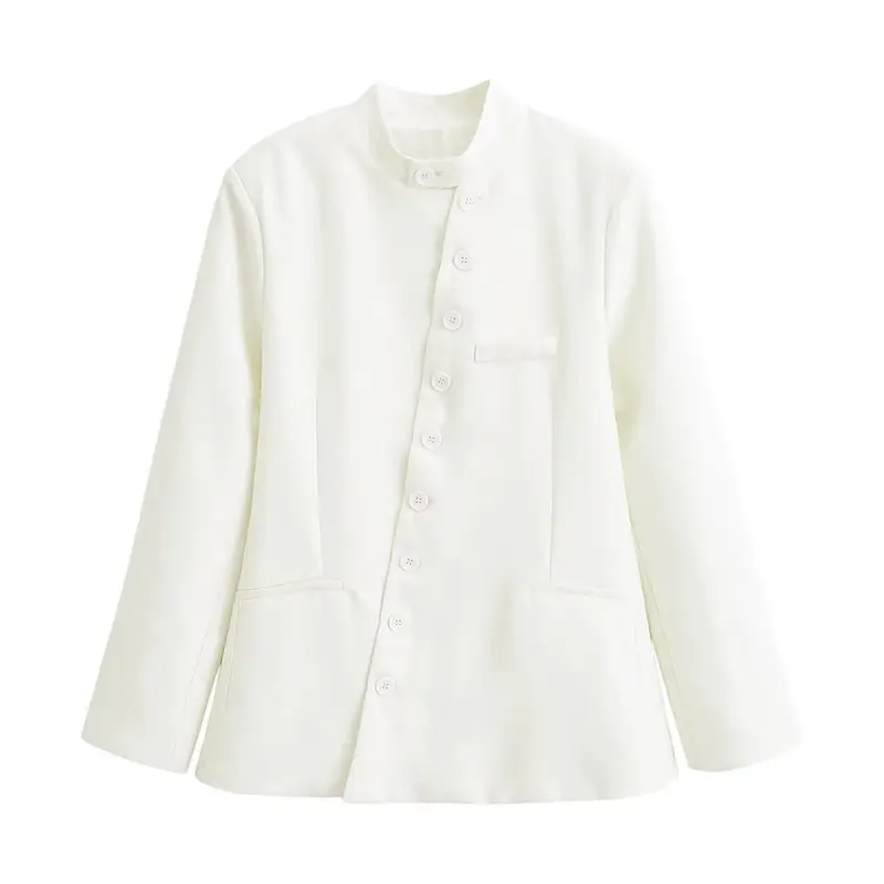 Damen Taillierte Blazer‑Jacke mit Stehkragen, asymmetrischer Knopfleiste und Eingrifftaschen Drune
