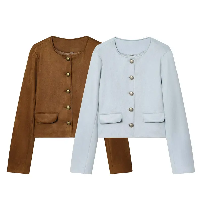 Damen Taillierte Cropped‑Bouclé‑Jacke mit Zierknopfleiste und Pattentaschen Drune