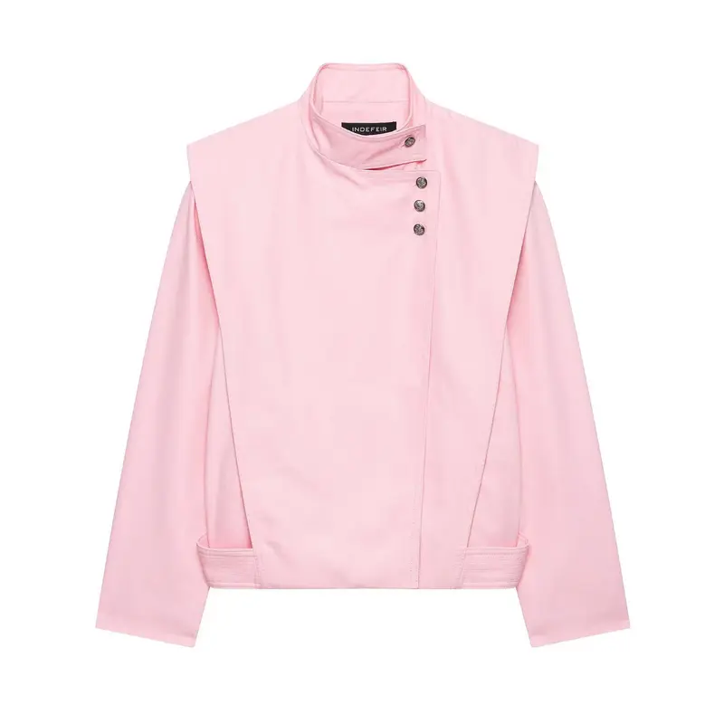 Damen Taillierte Cropped-Jacke mit asymmetrischem Stehkragen und dekorativen Druckknöpfen Drune