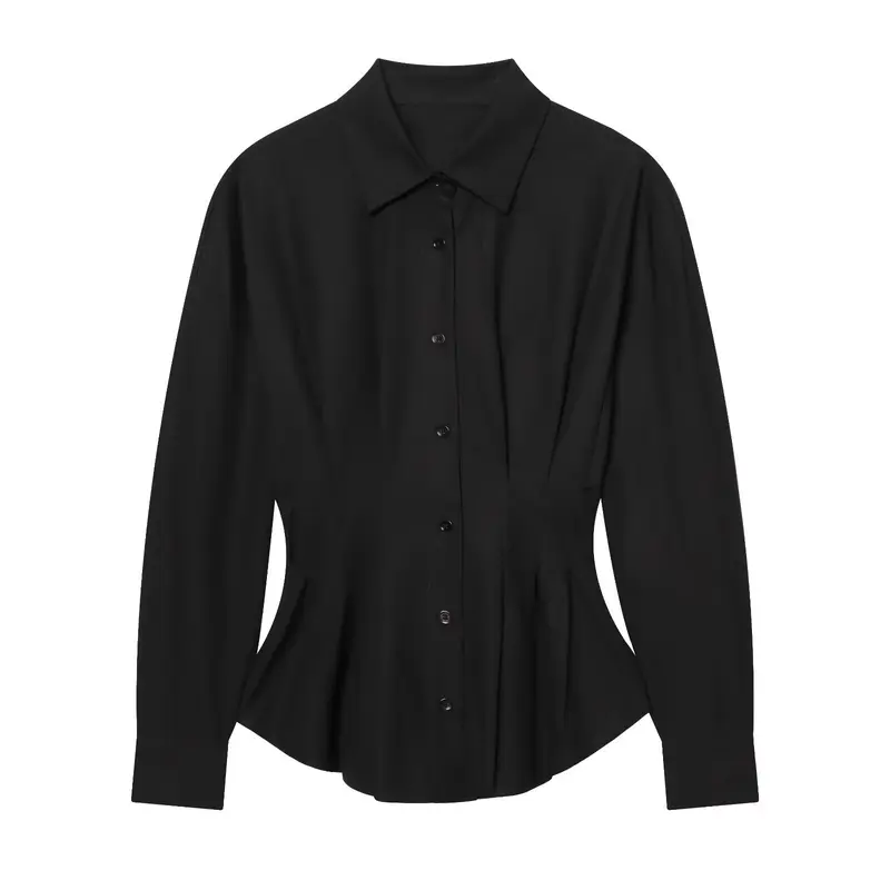 Damen Taillierte Hemdbluse mit Schößchen und Wiener Nähten Drune