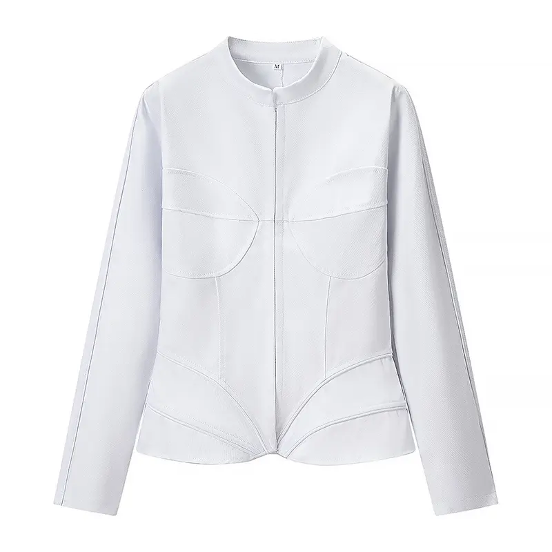 Damen Taillierte Kunstlederjacke mit Stehkragen und figurformenden Ziernähten Drune