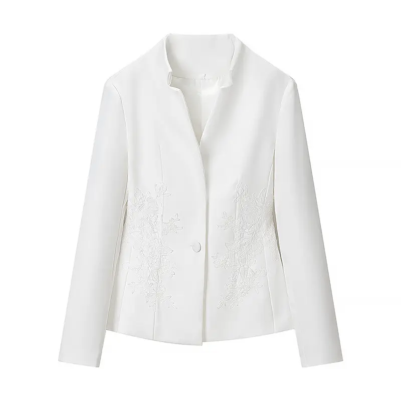 Damen Taillierte Kurzjacke mit Stehkragen und floraler Stickerei Drune