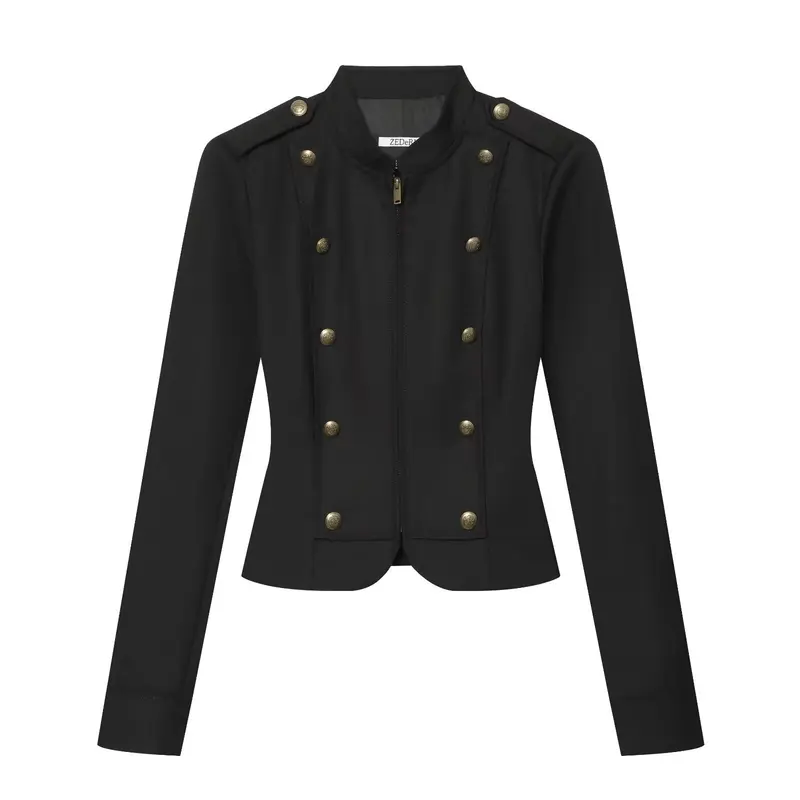 Damen Taillierte Militärjacke im Blousonstil mit Stehkragen und doppelter Zierknopfleiste Drune