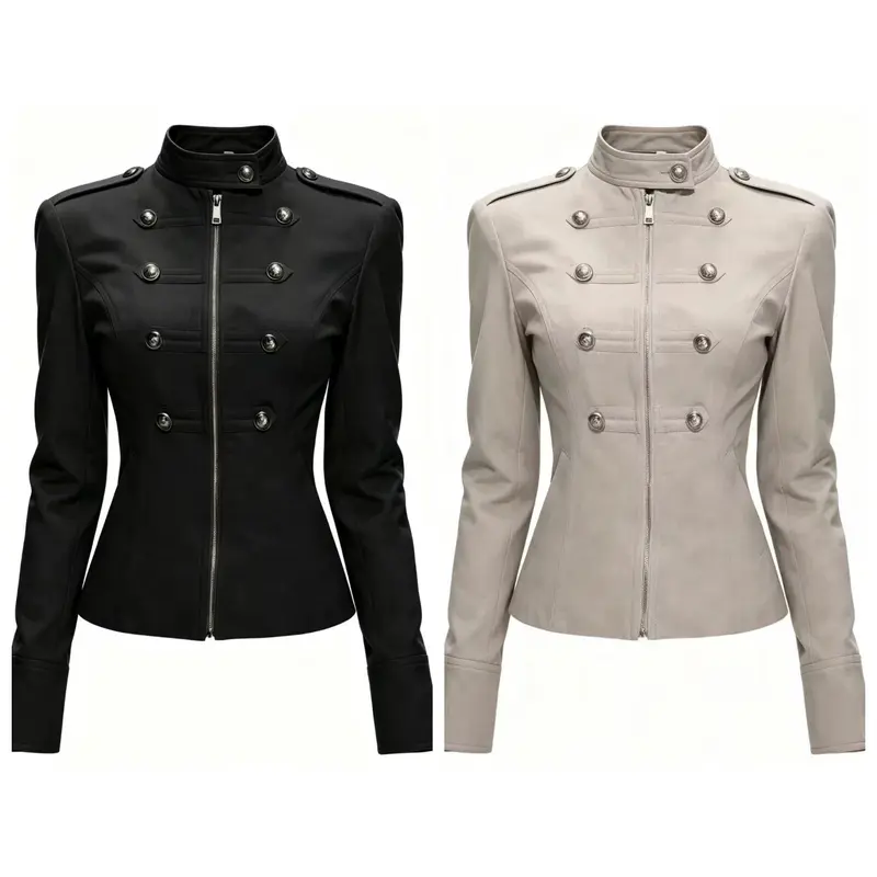 Damen Taillierte Military‑Inspired Jacke mit Stehkragen, Zierknopfreihe und Reißverschluss Drune