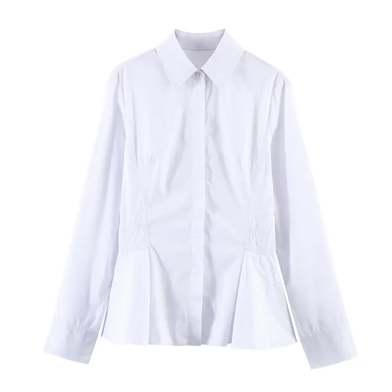 Damen Taillierte Popeline‑Bluse mit Peplum-Details und verdeckter Knopfleiste Drune