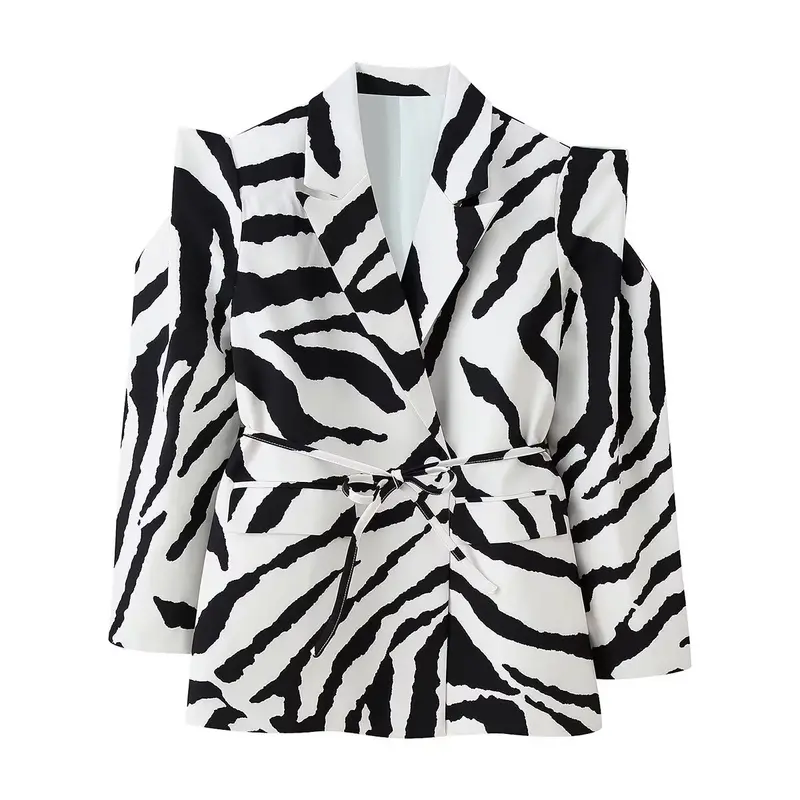 Damen Taillierter Blazer mit Bindegürtel und Cut-Out-Schultern Drune