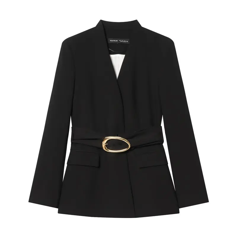Damen Taillierter Blazer mit breitem Gürtel und goldener Ovalschließe Drune