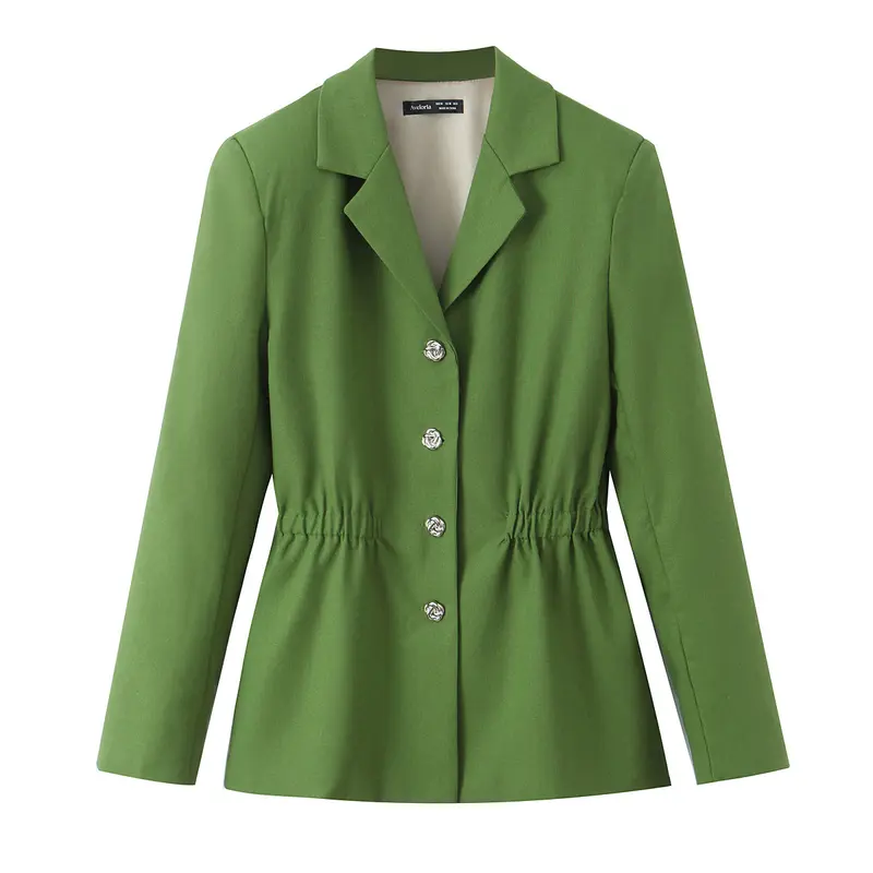 Damen Taillierter Blazer mit elastischem Taillenzug und dekorativen Schmuckknöpfen Drune