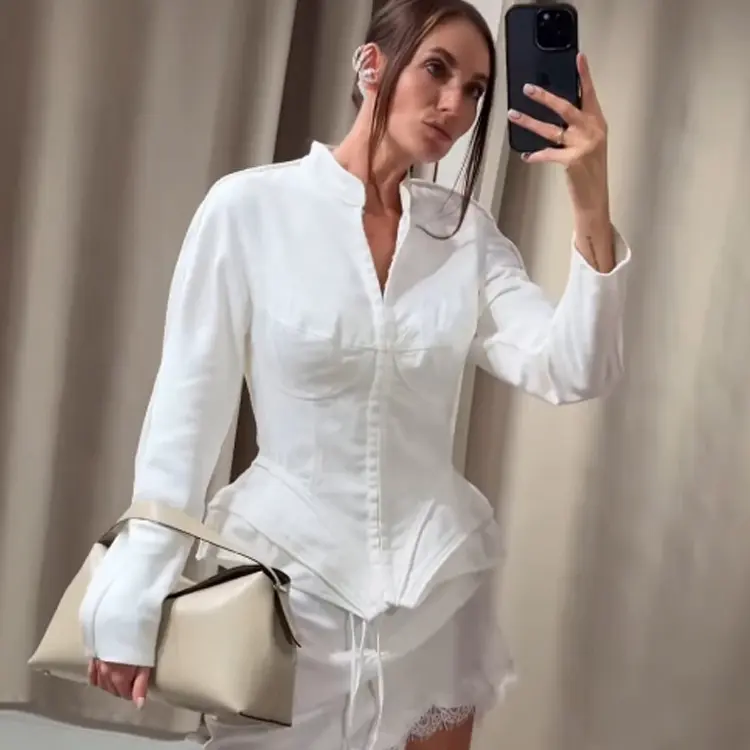 Damen Taillierter Blazer mit Korsagen‑Optik und Peplum‑Silhouette Drune